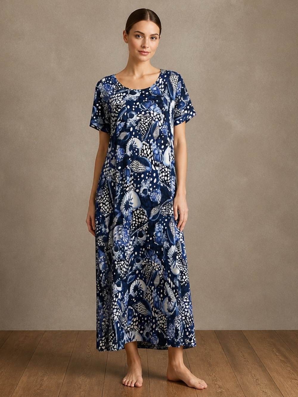 Chico’s Travelers Women's Size 4 20/22 Blue/White Shell Print Maxi Dress